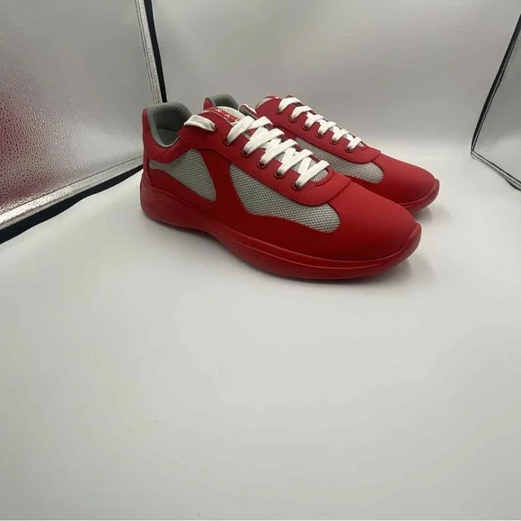 Prada Men's Red and White Sneakers - Picture 4 of 7